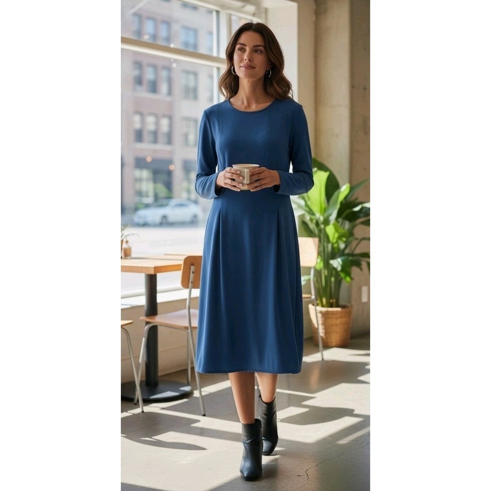 LK Bennett Dress Blue Sheath Jessica Long Sleeve Minimalistic Old Money Timeless